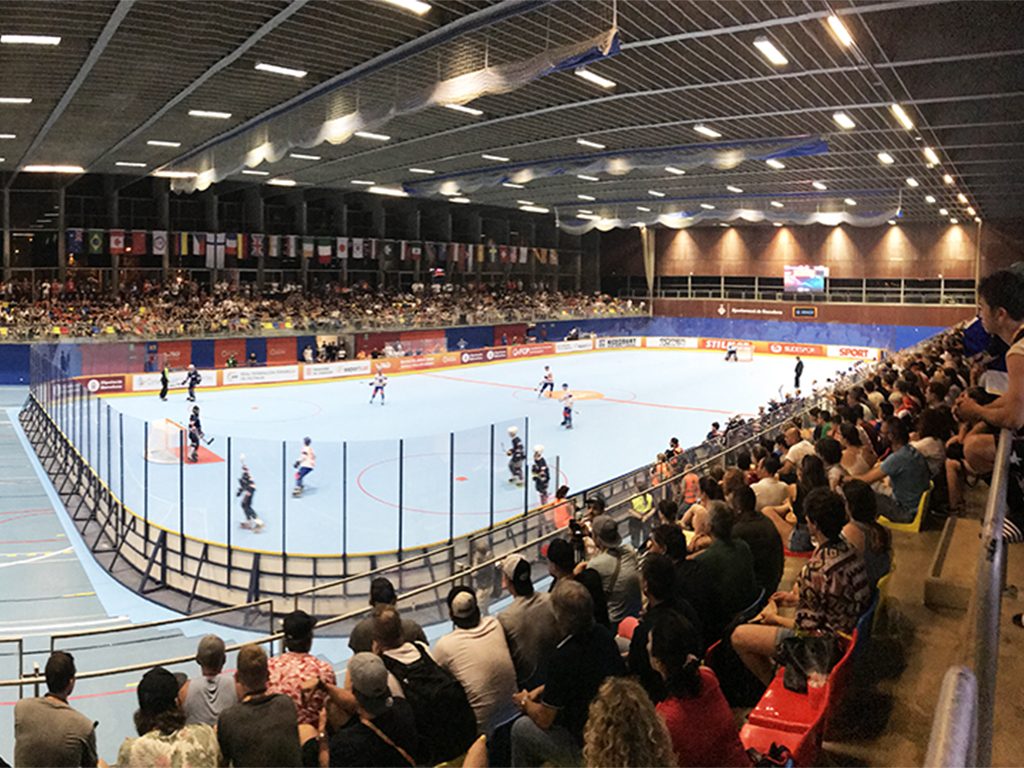 Packed stands around the roller hockey rink during the 2019 Hockey World Championships in Barcelona